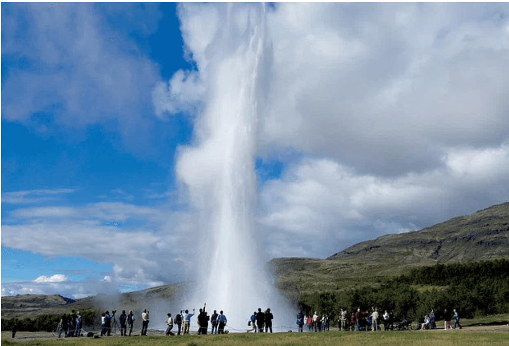 Strokkur geyser erupting in the Geysir area on the Golden Circle, Iceland