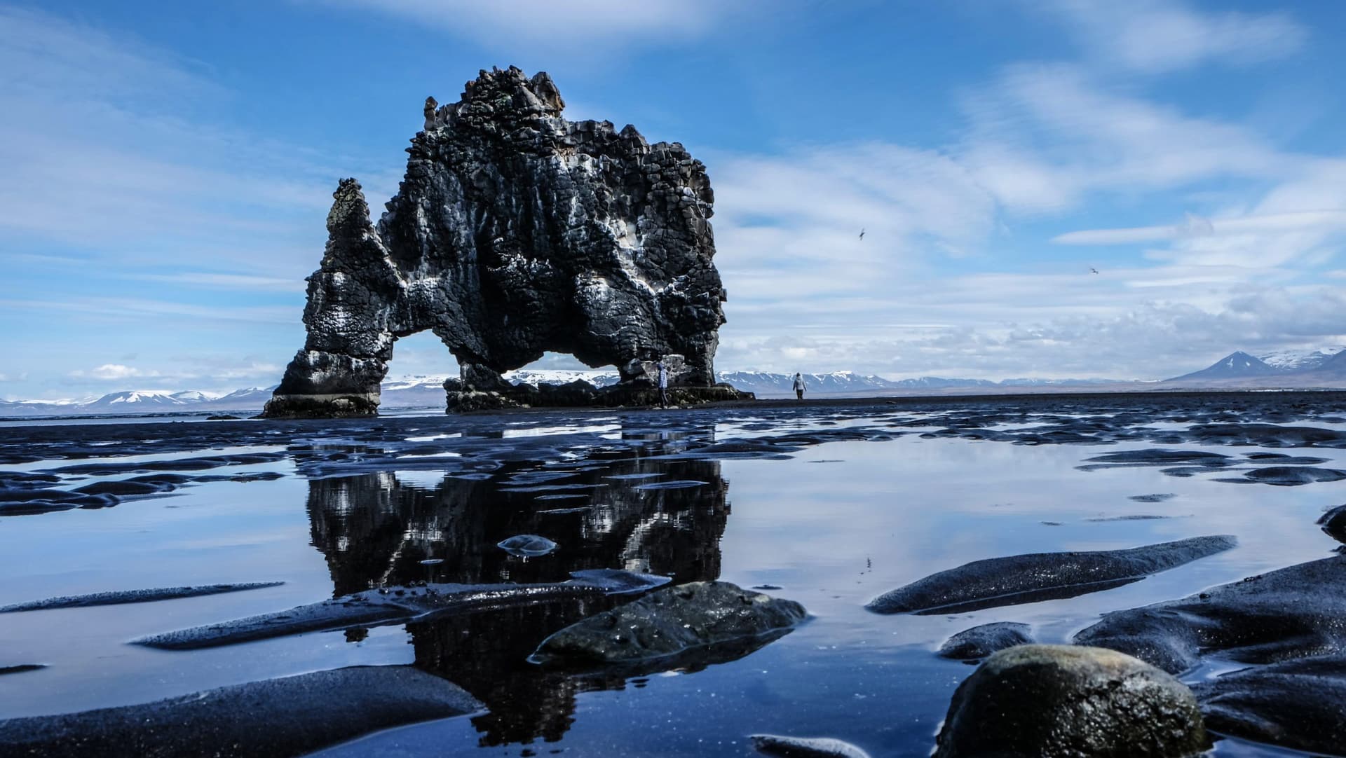 Hvítserkur basalt sea stack off the Vatnsnes peninsula at low tide